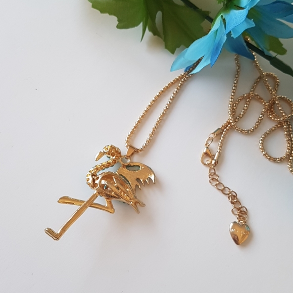 Betsey Johnson Style Necklace Flamingo Crystal Pendant Chain - Picture 3 of 4